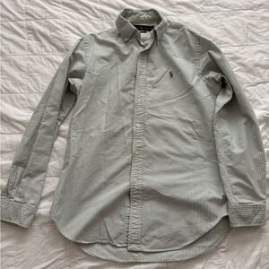 Ralph Lauren Men's Light Green Striped Classic Fit Oxford Button Down Shirt